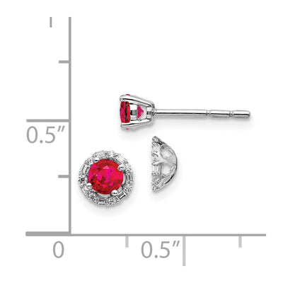 14K White Gold Diamond and Ruby Stud w/ Jacket Earrings