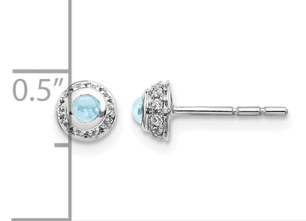 14k White Gold Diamond and Cabochon Aquamarine Earrings, 5 x 5mm