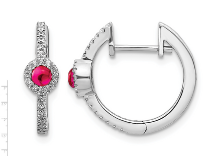 14k White Gold Diamond and Cabochon Ruby Earrings, 16 x 17mm
