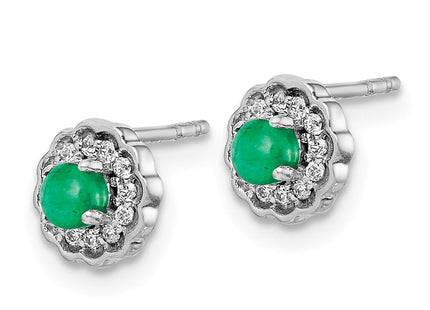 14k White Gold Diamond and Cabochon Emerald Earrings (Style EM4032-EM-010-WA)