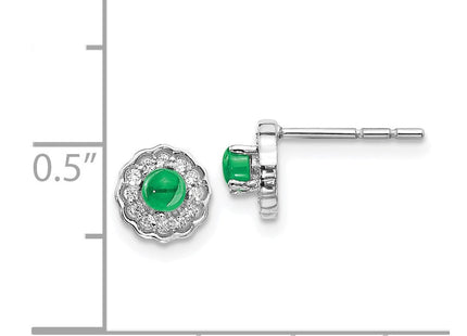 14k White Gold Diamond and Cabochon Emerald Earrings (Style EM4032-EM-010-WA)