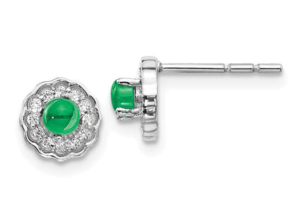 14k White Gold Diamond and Cabochon Emerald Earrings (Style EM4032-EM-010-WA)