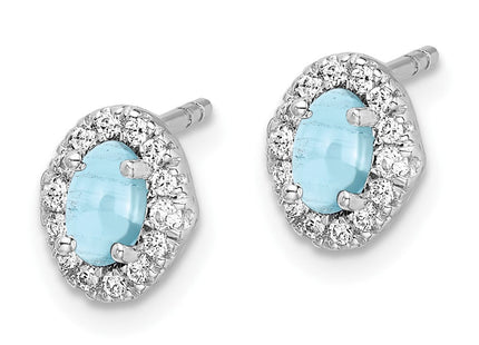 14k White Gold Diamond and Cabochon Aquamarine Earrings (Style EM4035-AQ-016-WA)