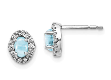 14k White Gold Diamond and Cabochon Aquamarine Earrings (Style EM4035-AQ-016-WA)