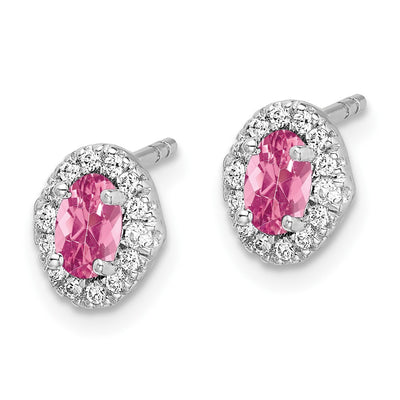 14K White Gold Diamond and Cabochon Pink Tourmaline Earrings