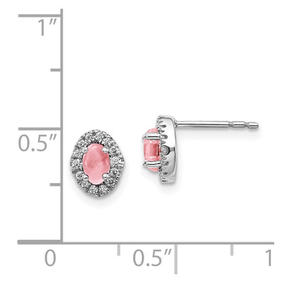 14K White Gold Diamond and Cabochon Pink Tourmaline Earrings