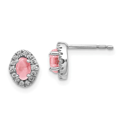 14K White Gold Diamond and Cabochon Pink Tourmaline Earrings