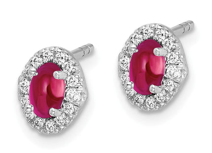 14k White Gold Diamond and Cabochon Ruby Earrings (Style EM4035-RU-016-WA)