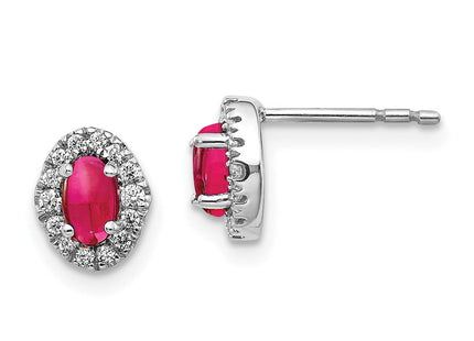 14k White Gold Diamond and Cabochon Ruby Earrings (Style EM4035-RU-016-WA)