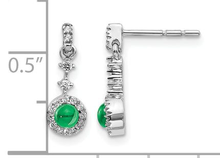 14k White Gold Diamond and Cabochon Emerald Earrings, 15 x 5mm