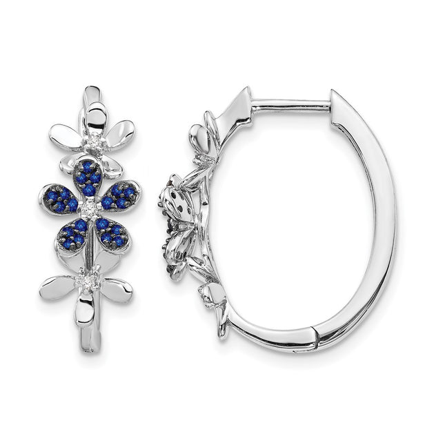 14k White Gold Diamond and Sapphire Earrings, 22 x 19mm