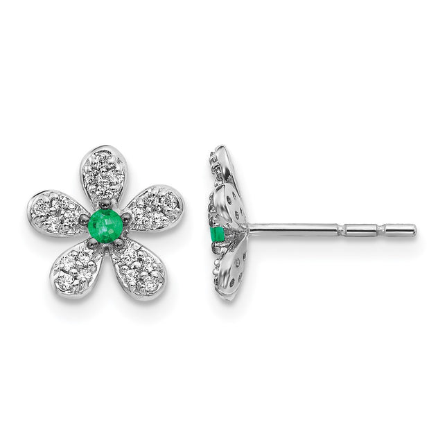 14k White Gold Diamond and Emerald Earrings, 9 x 9mm