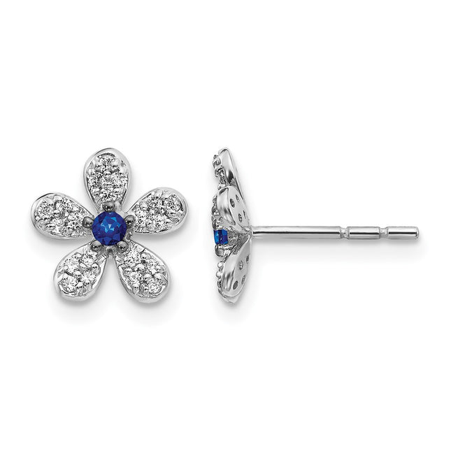 14k White Gold Diamond and Sapphire Earrings, 9 x 9mm