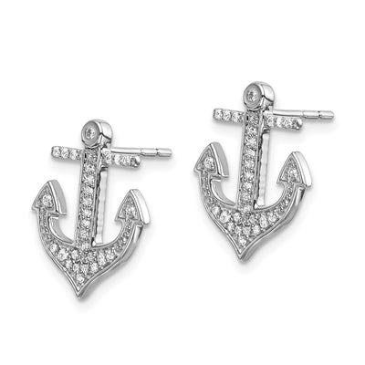 14K White Gold Diamond Anchor Earrings
