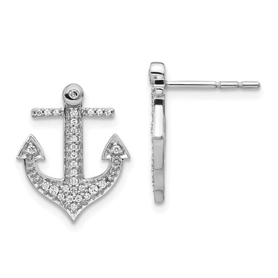14K White Gold Diamond Anchor Earrings