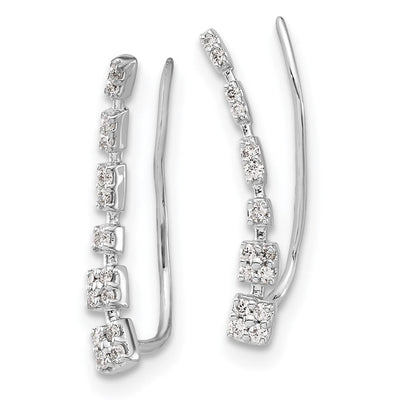 14K White Gold Diamond Graduated Ear Climber Earrings, 19 x 3mm