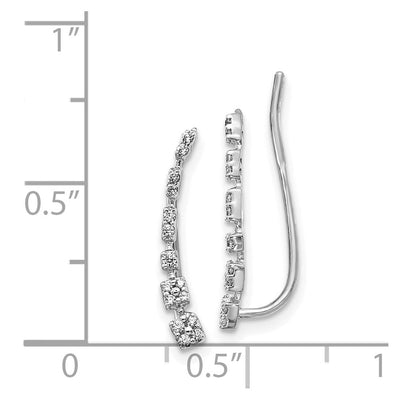 14K White Gold Diamond Graduated Ear Climber Earrings, 19 x 3mm