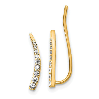 14K White Gold Diamond Ear Climber Earrings, 14 x 3mm