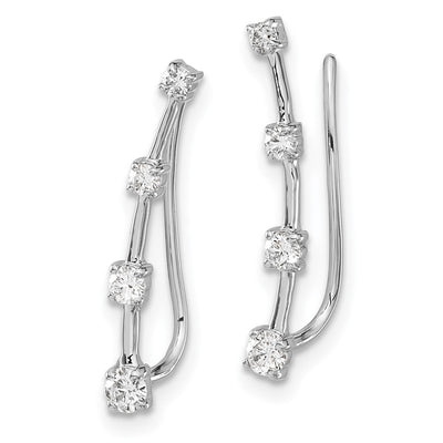 14K White Gold Diamond Graduated 4-stone Ear Climber Earrings