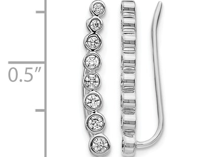 14k White Gold Diamond Graduated Ear Climber Earrings, 20 x 3mm