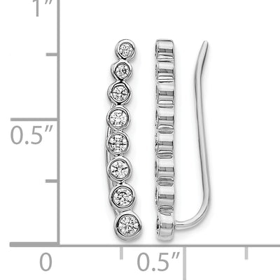 14K White Gold Diamond Graduated Ear Climber Earrings, 20 x 3mm