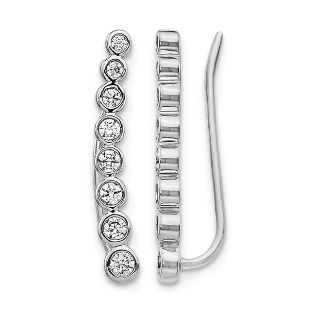 14k White Gold Diamond Graduated Ear Climber Earrings, 20 x 3mm