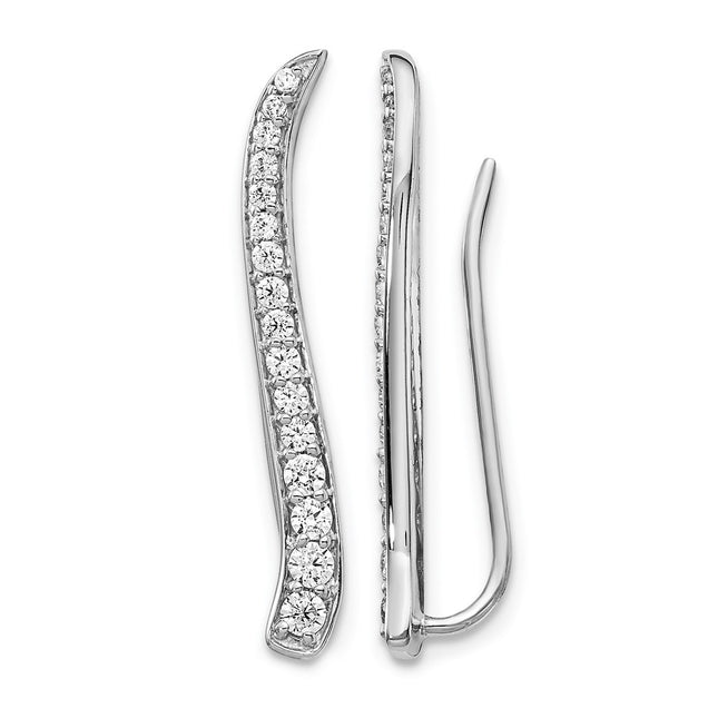 14k White Gold Diamond Ear Climber Earrings, 25 x 4mm