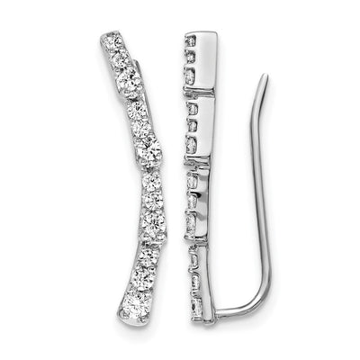 14K White Gold Diamond Ear Climber Earrings, 21 x 4mm