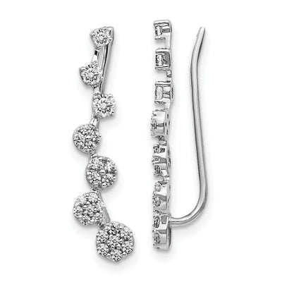 14K White Gold Diamond Ear Climber Earrings, 21 x 5mm