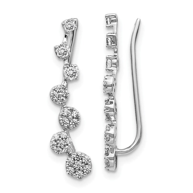 14k White Gold Diamond Ear Climber Earrings, 21 x 5mm