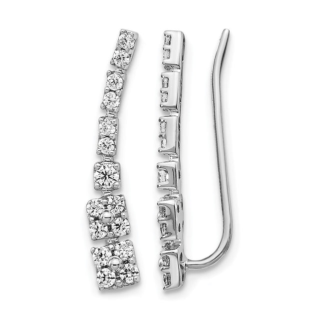 14k White Gold Diamond Ear Climber Earrings, 20 x 4mm