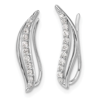 14K White Gold Diamond Wave Ear Climber Earrings
