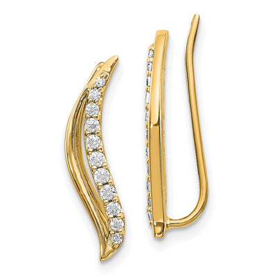 14K Yellow Gold Diamond Wave Ear Climber Earrings