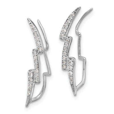 14K White Gold Diamond Lightning Ear Climber Earrings
