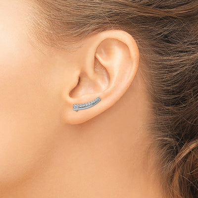 14K White Gold Diamond Ear Climber Earrings, 18 x 4mm