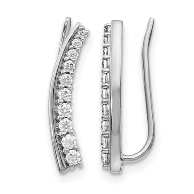 14K White Gold Diamond Ear Climber Earrings, 18 x 4mm
