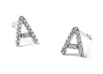 14K White Gold Diamond Initial Earrings