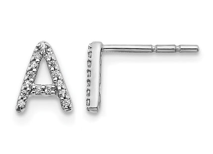 14k White Gold Diamond Initial Earrings