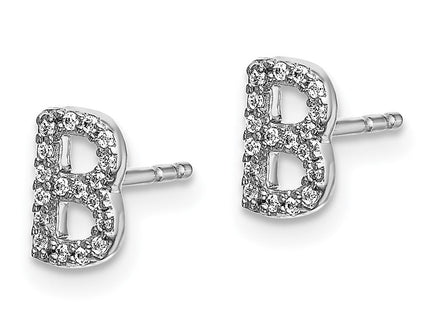 14k White Gold Diamond Initial B Earrings (Style EM4169B-011-WA)