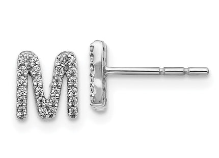 14k White Gold Diamond Initial Earrings