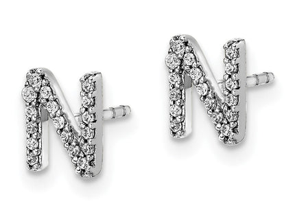 14k White Gold Diamond Initial N Earrings (Style EM4169N-010-WA)