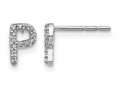 14k White Gold Diamond Initial Earrings