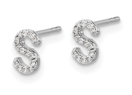 14k White Gold Diamond Initial S Earrings (Style EM4169S-008-WA)