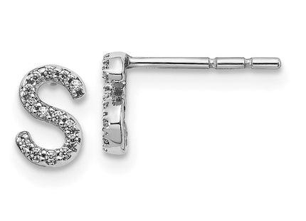 14k White Gold Diamond Initial S Earrings (Style EM4169S-008-WA)