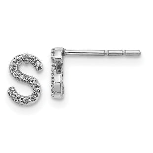 14k White Gold Diamond Initial S Earrings (Style EM4169S-008-WA)