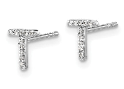 14k White Gold Diamond Initial T Earrings (Style EM4169T-006-WA)