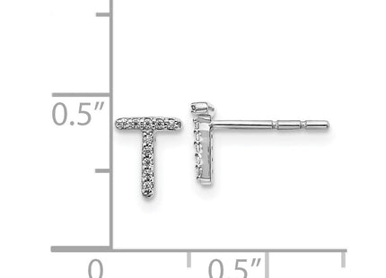 14k White Gold Diamond Initial T Earrings (Style EM4169T-006-WA)