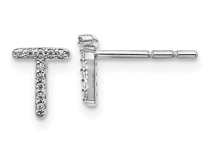 14k White Gold Diamond Initial T Earrings (Style EM4169T-006-WA)