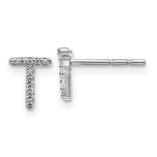 14k White Gold Diamond Initial T Earrings (Style EM4169T-006-WA)