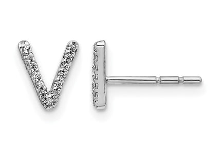 14k White Gold Diamond Initial Earrings